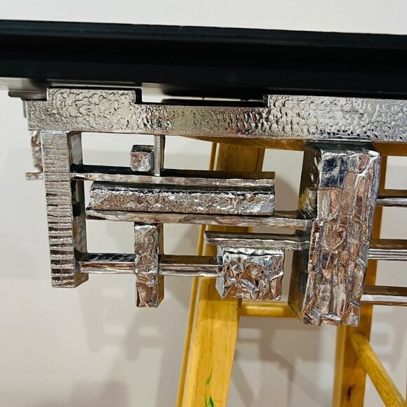 Rare Syroco Brutalist Mid Century MCM Chrome / Silver And Wood Wall Shelf - Picture 2 of 9